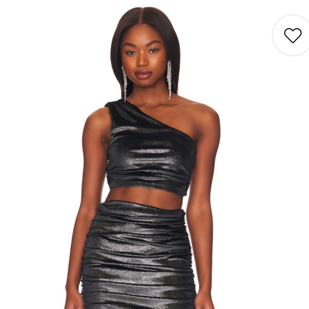 NWT SUSANA MONACO SHIMMER VELVET ONE ARM CROP. IN BLACK SZ S